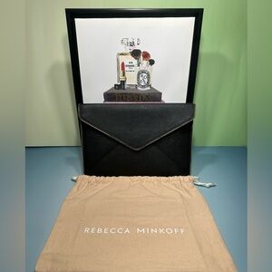 Rebecca Minkoff Leo Clutch Clutch Black Leather Envelope Slim Zipper Trim